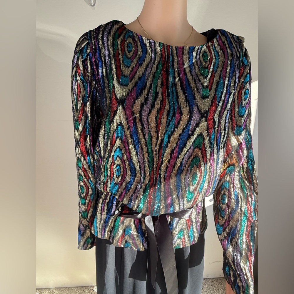 Vintage 80’s Lizzy & Johnny Rainbow Sheer Metallic Dress - Picture 8 of 14